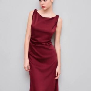 Maroon sleeveless long Frock