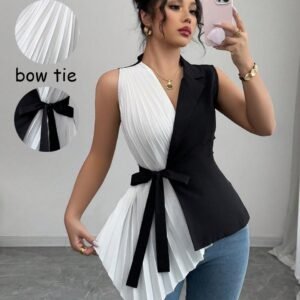 Sleeveless Blouse - Black and White