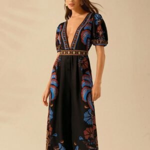 Navy Leaf Maxi Dress