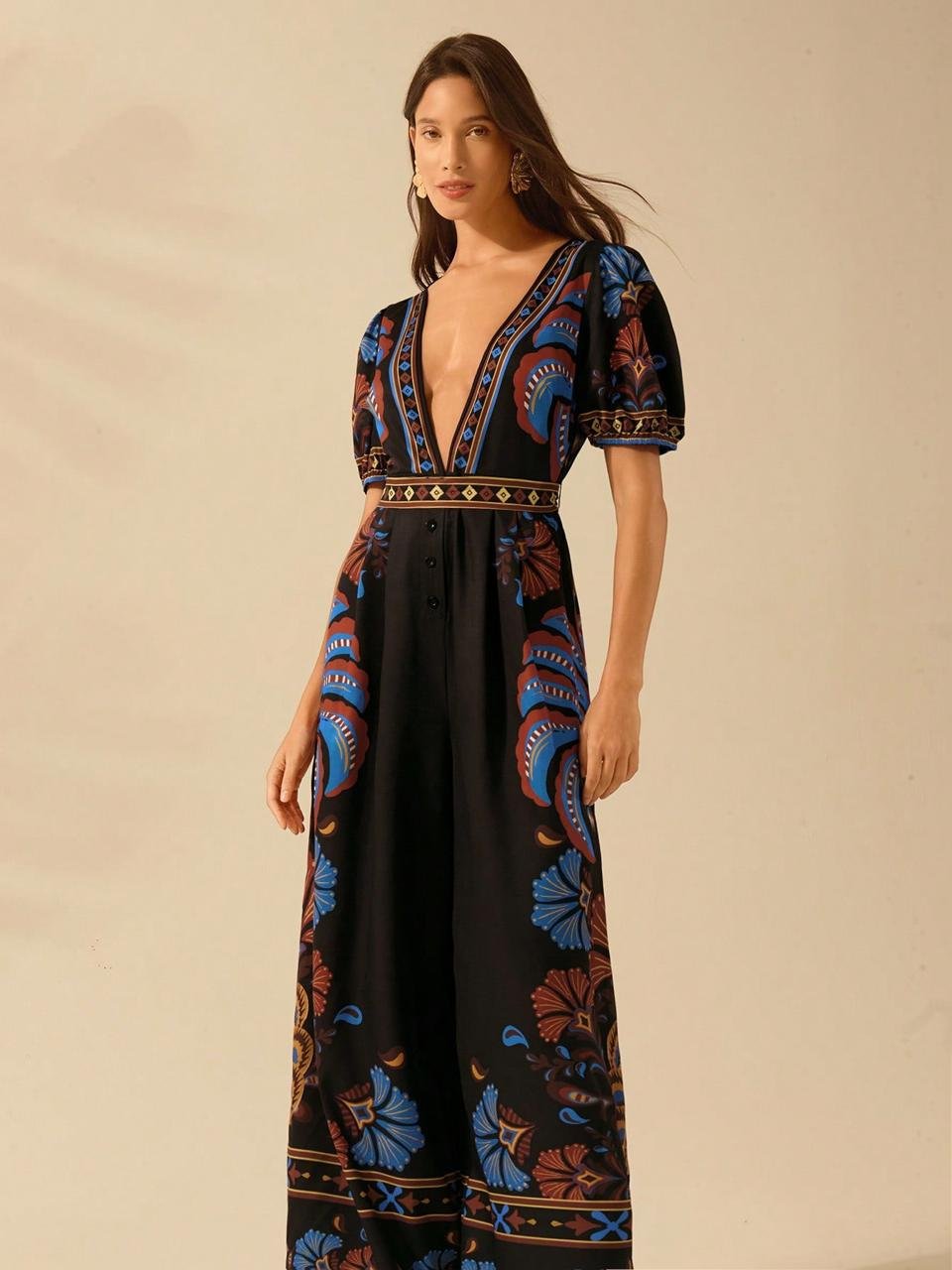 Navy Leaf Maxi Dress